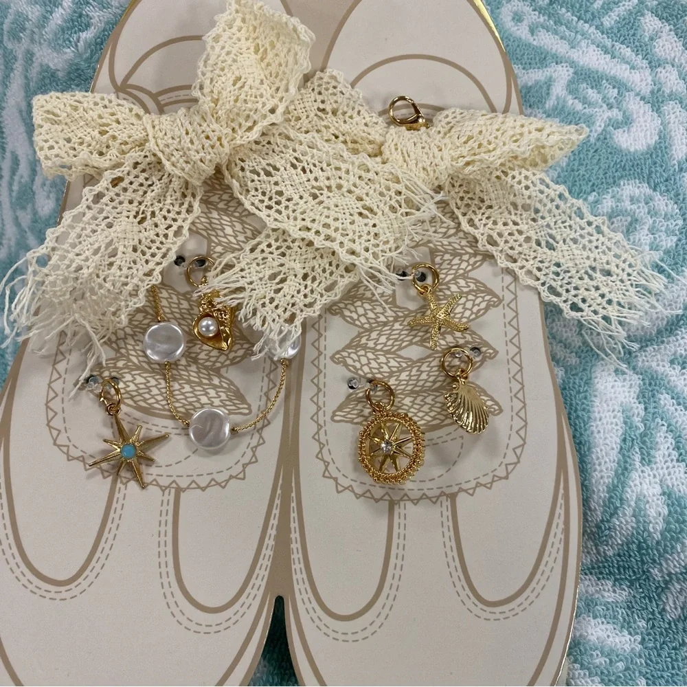 Alexis Bendel 8pc Shoe Charms Set Bows nautical themed pearl Gold Tone_2